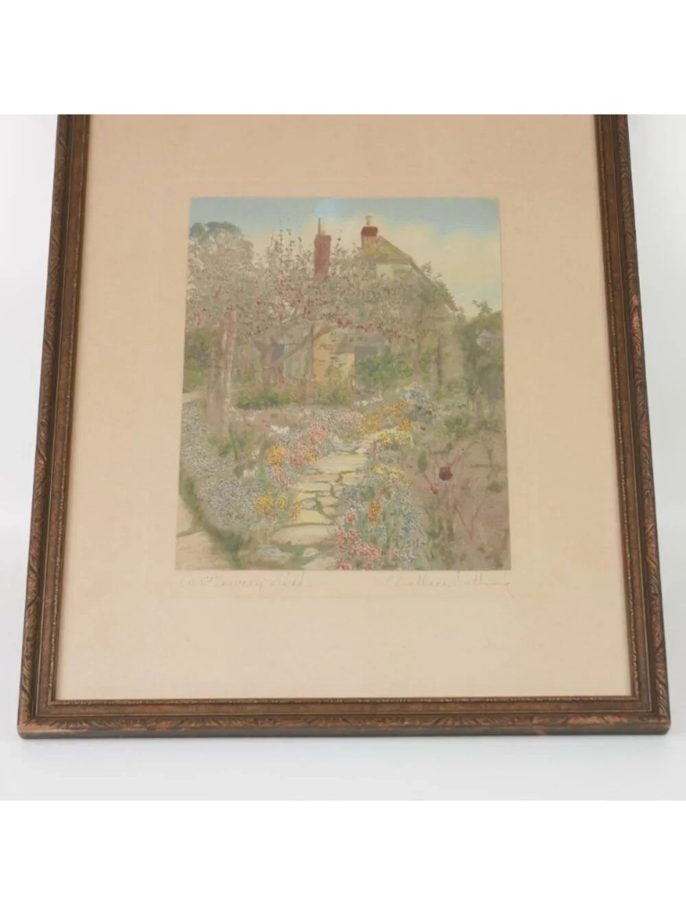 Wallace Nutting A Flowery Path Hand Colored Photograph Print Framed Antique